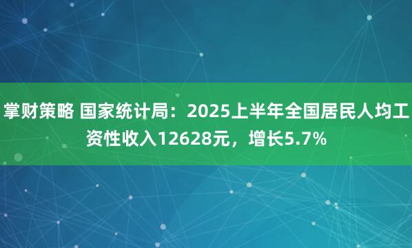 掌财策略 国家统计局：2025上半年全国居民人均工资性收入12628元，增长5.7%